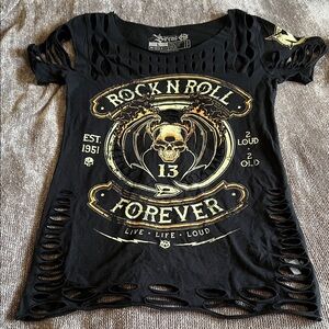 Wornstar Black Slashed Rock 'n' Roll Forever Top L